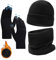Mütze Schal und Handschuh Sets für Herren, Touchscreen Handschuhe Winter Beanie Mütze mit Fleece Gefüttert Schal Halswärmer Schlauchschal Set für Ski