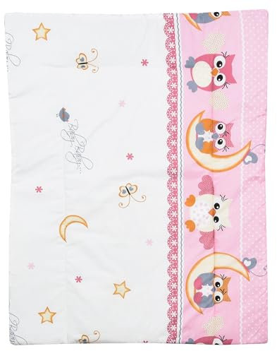 Baby Delux Wickelauflage Wickelunterlage 60x75 cm weiche Wickeltischauflage Baumwolle wasserdicht waschbar (Eule rosa)