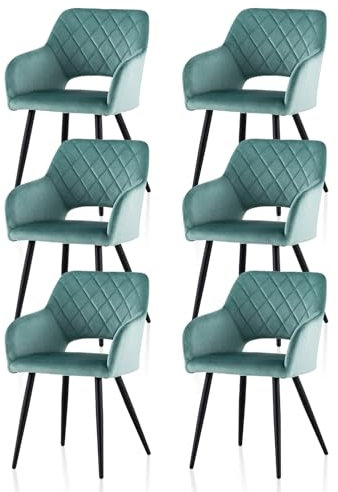 TUKAILAI Esszimmerstühle 6er Set aus Samt, Küchenstuhl Polsterstuhl mit Offener Rückenlehne,Armlehnen,Gepolstertem Sitz, Metallbeinen, Stühle für Wohnzimmer,Esszimmer,Küche, Türkis