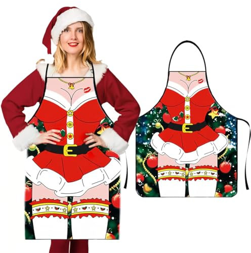 NJCXOLA Mujer Delantal Cocina Navidad, Sexy Delantal de Cocina Mujeren, Navidad Regalo Divertido para Mujeres Novia Esposa, 80 * 60CM
