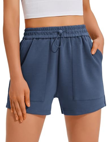 PINSPARK Kurze Hose Damen Sport Shorts Sommer Laufhose Hohe Taille Laufshorts mit Taschen Sporthose Schnelltrockene Wanderhose Running Shorts für Fitness Gym Yoga Blau M