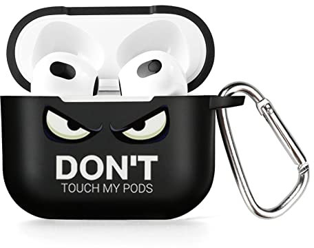 AKABEILA Custodia per AirPods 4 con moschettone, custodia morbida in TPU nera con motivo AirPods 4 2024 Custodia di ricarica AirPods 4 Generation Cover