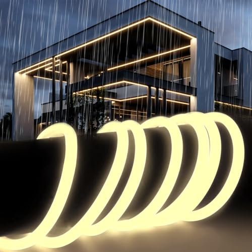 SUCIKORIO Silicone Neon Round LED Strip Light 20m Natural White 4000K Waterproof Fireproof IP65 Led Strip Lights 220V Cuttable Flexible Neon LED Rope Lights with Power Supply for Bedroom, Outdoor