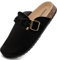 Otoepazm Mules et Sabots Homme Femme,Chaussons Cuir Liège Pantoufles Sabot Adulte- Antidérapants Semelle, Noir, 38EU