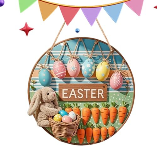 Willkommensschilder Ostern Holz Türschild mit Osterhase | Türhänger für Willkommentür aus Cartoon-Holz | Hängedeko im Seildesign für pa
