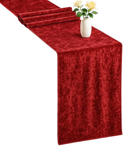 Trimming Shop Tischläufer aus Pannesamt, 33 x 274 cm, waschbar, weicher Stoff, glitzernd, Tischläufer für Hochzeit, Geburtstag, Bankett, Küche, Urlaub, Dinner-Party-Dekoration, Rot, 1 Stück