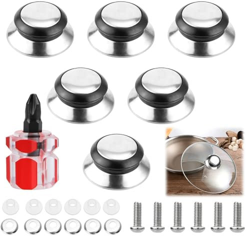 6 Pcs Bouton De Couvercle En Acier Inoxydable Poignée De Couvercle Avec Vis, Bouton De Couvercle De Pot En Acier Inoxydable Universelle Poignée Couvercle Casserole Avec Vis Pour Couvercle De Casserole