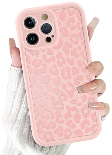ZhuoFan Hülle für iPhone 15 Pro Max 6,7”, Aesthetic Leopard Muster Handyhülle Rosa Matte Schutzhülle Weich Silikon Dünn TPU Case Stoßfest Kratzfest Bumper Cover, 03
