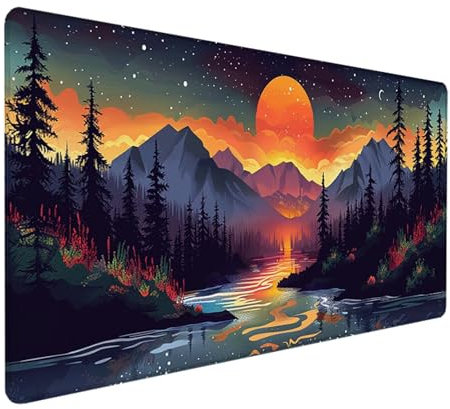 Amanecer Alfombrilla Ratón XXL 700x300mm, Impermeable Antideslizante Mouse Pad Negro Diseño de Borde Cosido Alfombrilla Escritorio para Teclado Gaming Accesorios Escritorio PC, Regalos de Hombre 8-9