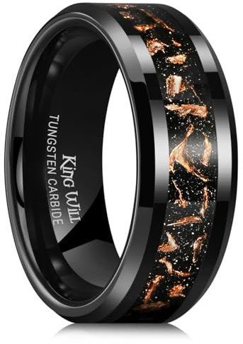 King Will Mens Tungsten Wedding Bands Meteorite Inlay 8mm High Polished Engagement Ring for Couples T 1/2 (10)