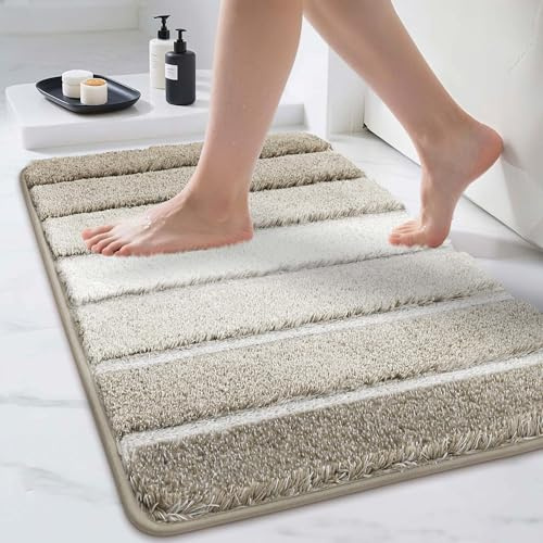 COSY HOMEER Tapis de Bain 50 x 75 cm Absorbant et Antidérapant, Doux, Lavable en Machine, Idéal pour Douche, Baignoire et Salle de Bain, Beige