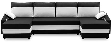 Mebligo ECKSOFA U MIT SCHLAFFUNKTION Sparta Schwarz/Weiß