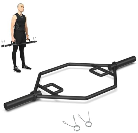 KOMFOTTEU Trap Bar mit Klappgriff, Kreuzhebestange aus Stahl mit Federverschluss, 142 cm Hantelstange bis 362 kg, Olympic Bar für Kniebeugen, Kreuzheben