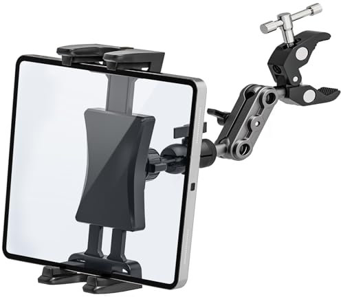 Tendak iPad Holder for Exercise Bike Mic Stand, 360 Adjustable Mount Clamp Bracket Fits iPad Pro 12.9, Air Mini, Surface Pro, Samsung Galaxy Tab, All 4.7-12.9 Phones, Tablets