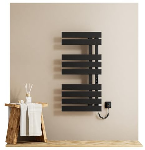 EMKE Sèche-Serviettes Électrique Salle de Bain 1000 x 500 mm,Côté Droit, Porte-Serviettes Chauffant électrique, Noir 320W,Chauffe-Serviettes Électrique,Contrôle Intelligent de la température