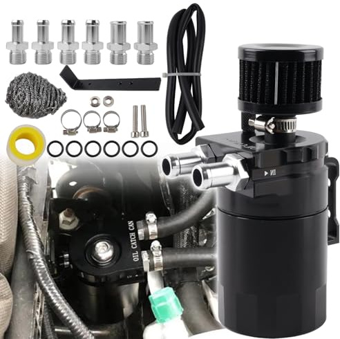 VVORHSBELL Séparateur d'huile 300 ml pour voiture sans système PCV - Réservoir de récupération d'huile universel en aluminium avec filtre, support et tuyau - Idéal pour réduire le brouillard d'huile