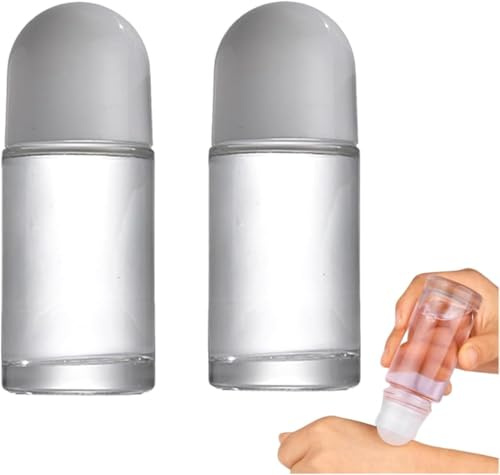 Yjemle 2 Pcs 50ML Glass Empty Roller Bottles with Plastic Roller Ball, Roll On Bottles Containers Leak Proof Massage Roller Ball with White Cap for Essential Oil Refillable Containers