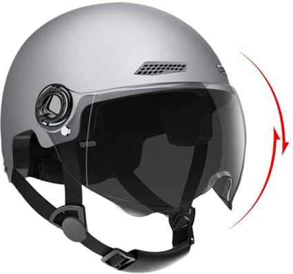 Jethelm Mit Visier, Motorradhelme Herren Frauen, Roller Helm Mit Sonnenblende, Mopedhelm Retro, Scooter Skateboard Helm Erwachsene, Reithelme Atmungsaktiv Kollisions Und Sicherheitsschutz 54-62cm