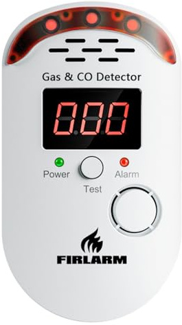 Firlarm Rilevatore di Fughe Gas e Monossido di Carbonio, Allarme di Gas e CO a Spina con Display LED, Sensore di Perdite di Gas Combustibile e Monossido per Casa, Camper, Cucina, Garage