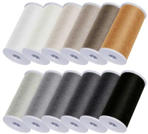Schneidereibedarf Werner Nähgarn Polyester 200m-Rolle 12er Farben Set, Stärke 100, Polyester, geeignet für alle Stoffe, Baumwolle, Polyester, Mischgewebe, für gängige Nähmaschinen (BeigeGrau-Set)
