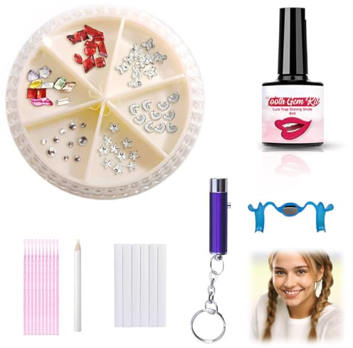 OIXYA Kit Strass dentaire, colle strass dentaire ongle - colle pour pierres avec lumière UV, kit de pierres DIY pour débutants, maquillage, célébrations, jeux de rôle