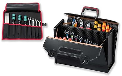 PARAT TOP-LINE Plus CP-7 | Werkzeugtasche leer 25 L | 16 Fächer | Inkl. BASIC Roll-Up Case 8 | Hochwertige Ledertasche mit CP-7 Haltern | Robuste Profi-Werkzeugtasche aus Leder & Con-Pearl®
