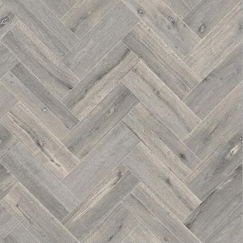 Mayfair 109M Grey Wood Herringbone Effect Turbo Vinyl Flooring | - 2m x 2m (6ft6 x 6ft6)
