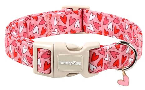 Lionet Paws Valentinstag-Hundehalsbänder Rosa Hundehalsband mit Kunststoffschnalle und Herzanhänger, Hundehalsbander für kleine Hunde
