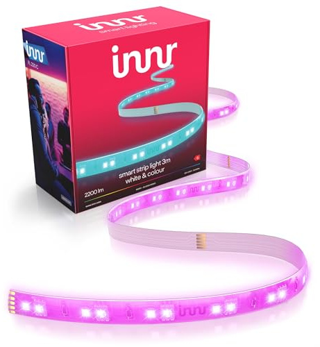innr Tira LED Zigbee Inteligente 3m, Funciona con Hue* y Alexa (hub requerido), luz RGBW premium, ultra brillante 2200 lm, iluminación LED indirecta, regulable, para salón y dormitorio