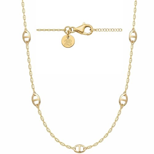 QUADRI - Collana Donna Argento 925 - Maglia Marina - Idea Regalo | Lunghezza 45 cm - Placcato Oro 18KT - per Compleanno, Anniversario, San Valentino