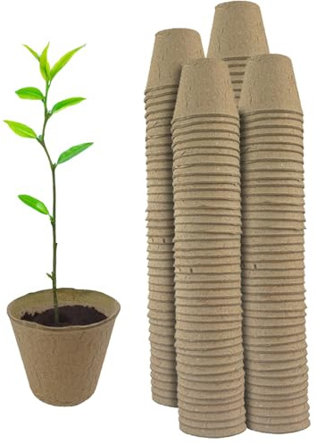 Woodside 160 Pack Compostable Plant Pots 8cm – Biodegradable Paper Seedling Pots, Eco Friendly Garden Growing Pots