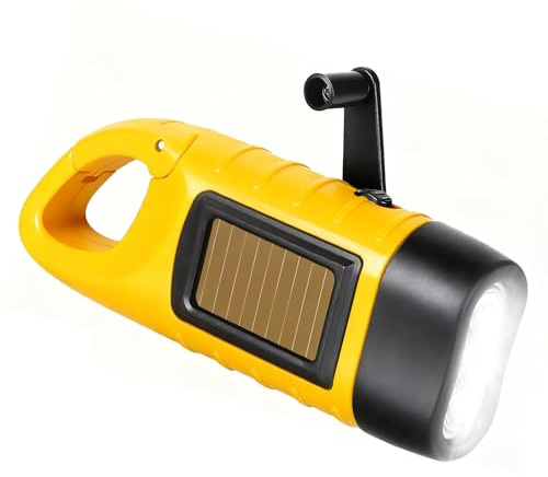 MIMISOLA Linterna Recargable Solar, LED Super Brillante, Linterna Manivela Solar, Mini Linterna con Manivela y Panel Solar, Linternasolar Recargable Para Camping Al Aire Libre-Amarillo