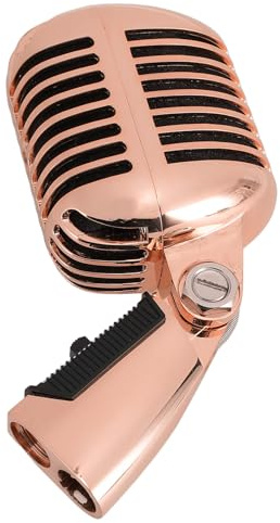 Erchineko Microfono Dinamico Vintage in Lega di Zinco, Microfono per Voce retrò Cardioide con Supporto Girevole Autotensionante per Studio di Registrazione di Performance Sul Palco KTV (Oro rosa)