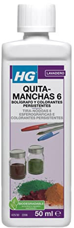 HG Quitamanchas 6, Quitamanchas para Ropa y Textiles, HG Limpiador que Elimina Tinta de Bolígrafo, Manchas Persistentes de Comida y Colorantes, Manchas de Cerveza y Alcohol, 50 ml