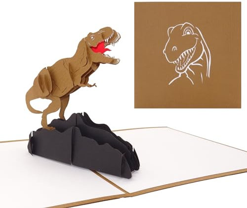 Pop Up Karte Dinosaurier - T-Rex - 3D Dino Geburtstagskarte Tyrannosaurus Rex als Glückwunschkarte, Grußkarte & Einladungskarte für Geburtstag & Kindergeburtstag