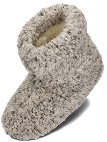 BeComfy Warme Hausschuhe Damen Herren Hüttenschuhe aus Schafwolle (Grau, EU Schuhgrößensystem, Erwachsene, Numerisch, M, 41)