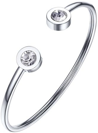 PROSTEEL Armband April Geburtsstein offener Armreif Edelstahl Frauen Mädchen Armband Minimalismus ModeSchmuck Accessoire für Geburtstag Weihnachten Muttertag(Silber)