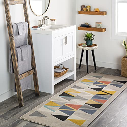 Livabliss Marietta Teppich Wohnzimmer Boho, großer Teppich Schlafzimmer 80x220 cm - Teppich für Esszimmer mit geometrischem Muster, Skandinavischer Wohnzimmerteppich modern in Beige, Orange, Grau