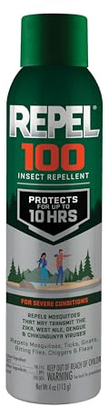 Repel 100 Insect Repellent, 4 Ounces, 98% DEET 10-Hour Protection Lon-Lasting Insect Repellent Aerosol Spray Repels Mosquitoes, Ticks, Gnats, Biting Flies, Chiggers And Fleas