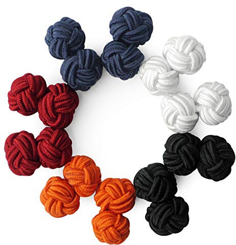 HONEY BEAR 5 Paar Herren/Damen Seide Stoff Knoten Seidenknoten Manschettenknöpfe Set mit Box (Orange Rot Schwarz mit Box)