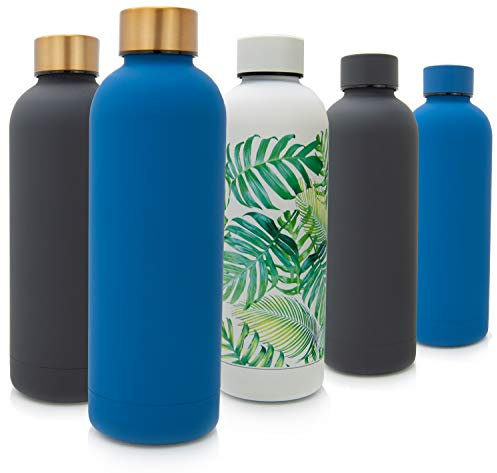 T&N Bouteille d'eau en acier inoxydable 500ml – Gourde isotherme 0,5l pour bureau – Bouteille d'eau anti-fuite pour dioxyde de carbone – Gourde métallique isolée pour le thé et le café