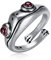 Aukmla Vintage 925 Sterling Silber Frosch Ring mit rotem Jade Granat Silber Frosch Finger Verstellbarer offener Ring Retro Tier Fingerring für Frauen und Mädchen