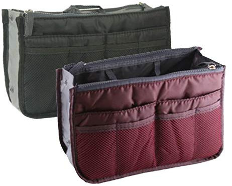 NOVAGO Lot de 2 Organiseurs Pochette Sac de Rangement intérieur pour Sac à Main ou Sac de Voyage (Divers Coloris Disponibles) (Noir+Bordeaux, 2 Sacs)