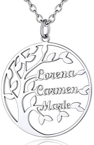 Custom4U Family Tree of Life Necklace Personalised Gifts for Mum Pendant with Childrens Kids Names Chain for Wife