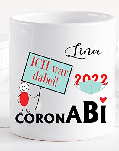 Zarto® Abitur Abi GeschenkIdee 2023 - 'Ich war dabei!' Corona Abi Tasse personalisiert mit Namen für Jungen & Mädchen- Namenstasse
