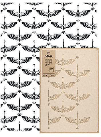 NAKLEO Wall Painting Stencil Large Size, 59x95cm Flock of Cranes Japanese Oriental Reusable Plastic Template, Geometric Pattern Wallpaper, DIY Home Decor Craft, Wood Floor Furniture