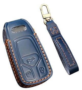 ontto Leder Autoschlüssel Hülle Passt für Audi A4 S4 RS4 A4L A5 F5 A6L A8 S8 S5 Q5 SQ5 S7 Q7 SQ7 TT TTS Fernbedienung Cover Schlüsselhülle Schlüsselanhänger Schlüssel Schutz Etui 3 Tasten-Blau A