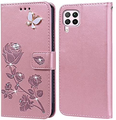 PKQTOP Hülle für Huawei P40 Lite 4G Handyhülle,Klappbar Tasche Case,Standfunktion,Kartenfach,Silikon Bumper,Stoßfeste Schutzhülle Cover für Huawei P40 Lite 4G