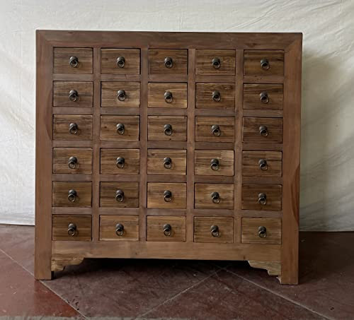 Kunibert Antiker Apothekerschrank Apothekerkommode Büroschrank Apotheke Schrank Sideboard Kommode Kommodenschrank Sideboardschrank mit 30 Schubladen Breite105xHöhe100cm Farbe Natur