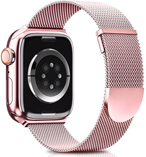 Higgs Ersatzarmband Kompatibel mit Apple Watch Armband 41mm 42mm 40mm 38mm für Damen/Herren, Dual Magnetisch Einstellbar Armbänder für iWatch SE Series 10 9 8 7 6 5 4 3 2 1, RoséRosa Edelstahl Metall